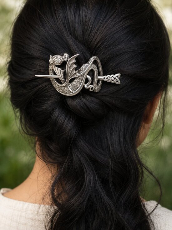 NWT Silver Dragon Hair Stick Celtic Fantasy Hair Clip